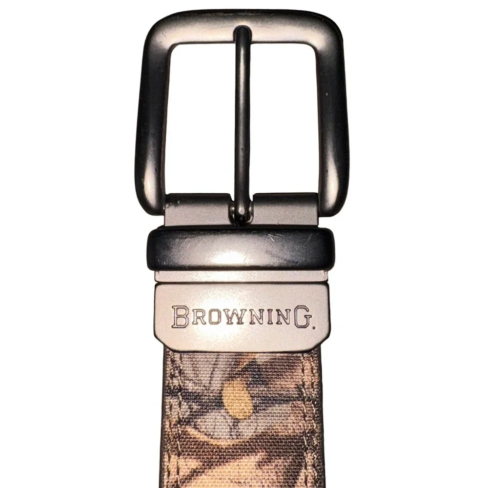 Browning Reversible Belt Mens Size 34 Camo Canvas Leather Outdoor Work Hunting